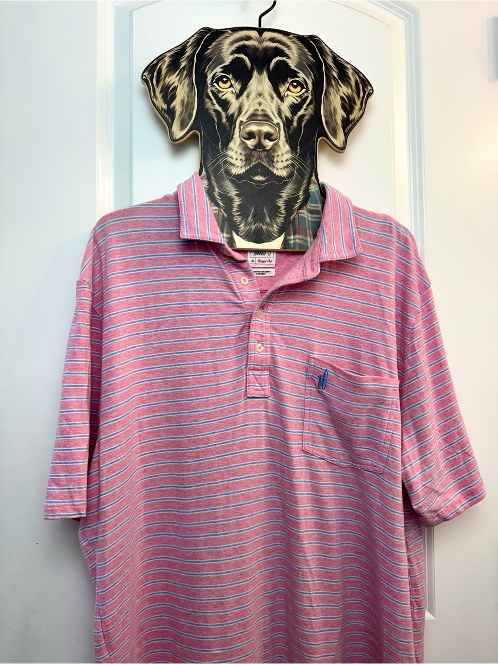 johnnie-O Pink and Light Blue Striped Polo Shirt
